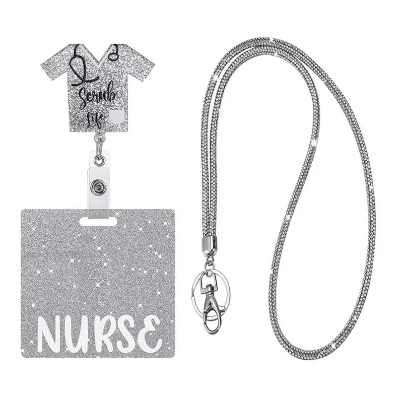 Top Deals 3-In-1 Nurse Badge Holder Acrylic Rotating Alligator Clip Easy-Pull Buckle Telescopic Badge Reel Card Holder