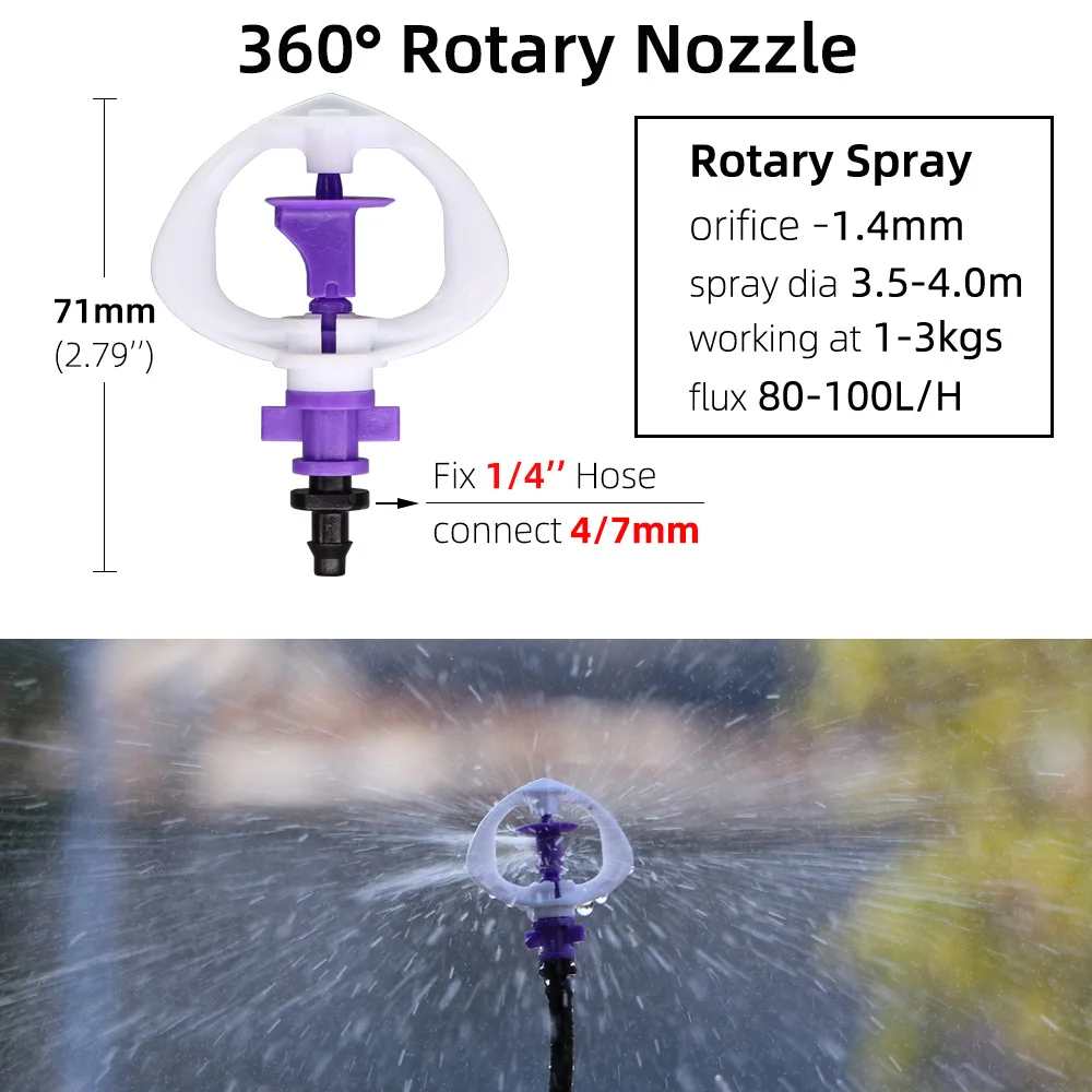 5-100PCS 90/180/360 Degrees Rotating Sprinkler Micro Spinning Spayers Head 1/4'' Barb with Stake Garden Dirp Irrigation Nozzles