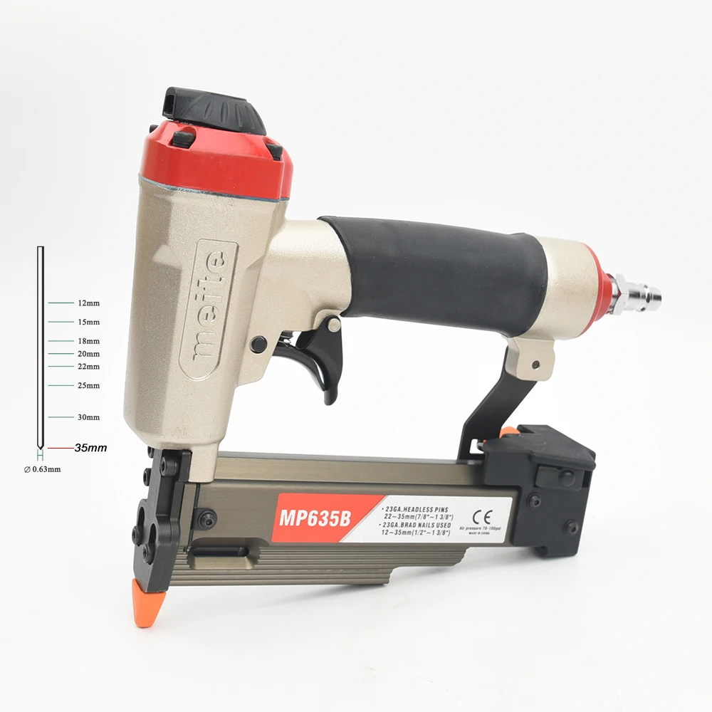 

Meite MP635B 23ga Air Micro Pinner Nailer Gun For 12-35mm Diameter 0.63mm Headless Pin Silience Stapler