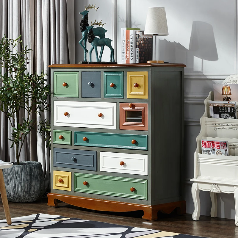 

American chest of drawers, chest of drawers, solid wood bedroom storage cabinet, nine-bucket porch cabinet, Mediterranean