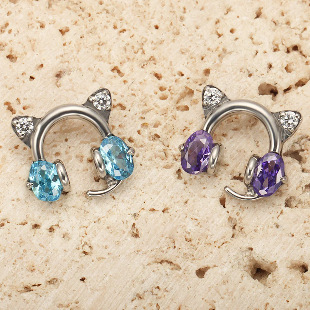 PUTITUP F136 سبائك التيتانيوم القط سماعة أقراط زركونيا منخفضة الفاخرة الأذن العظام الشفاه مسمار ثقب الجسم مجوهرات عالية الجودة