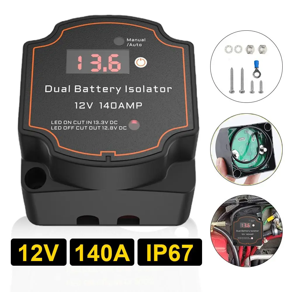 

Intelligent Dual Battery Isolator VSR Digital Display Voltage Charge Relay VSR 12V 140A for Camper Car RV Steamer Boat Isolator