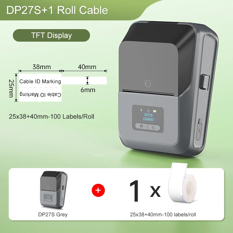 

DETONGER 2inch TFT Display Mini Printer Wireless BT Connect Compatible / iOS Android for Home&Office Cable Sticker Printer