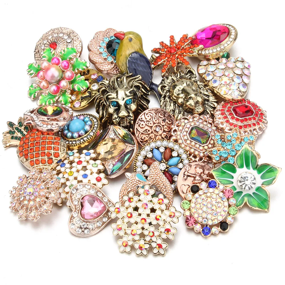 50pcs/lot Mixed Style 18mm Metal Snap Buttons Jewelry Ginger Crystal Snap Fit 18mm Snap Bracelet Bangles Necklace