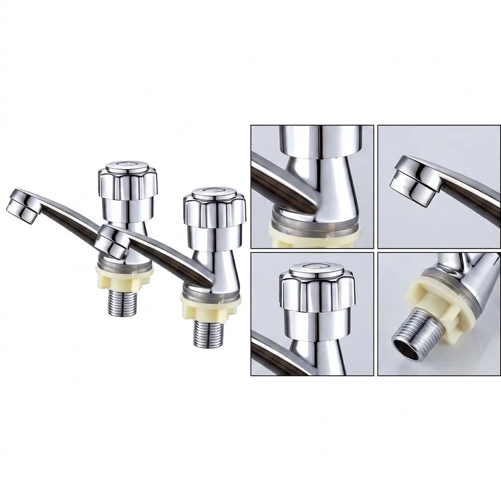 2pcs Silver Bathroom Faucet Set Zinc Alloy Single Hole Cold Water for tap Pair for Basin Sink 15x15x5cm Contemporary Design Easy