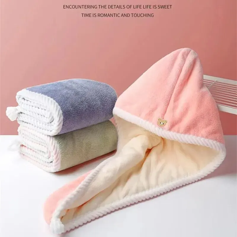 Strong Absorbent Double Thick Hair Towel Dry Hair Cap Double Sides Use Multi-color Quick Drying Rippled Edge Bath Hat