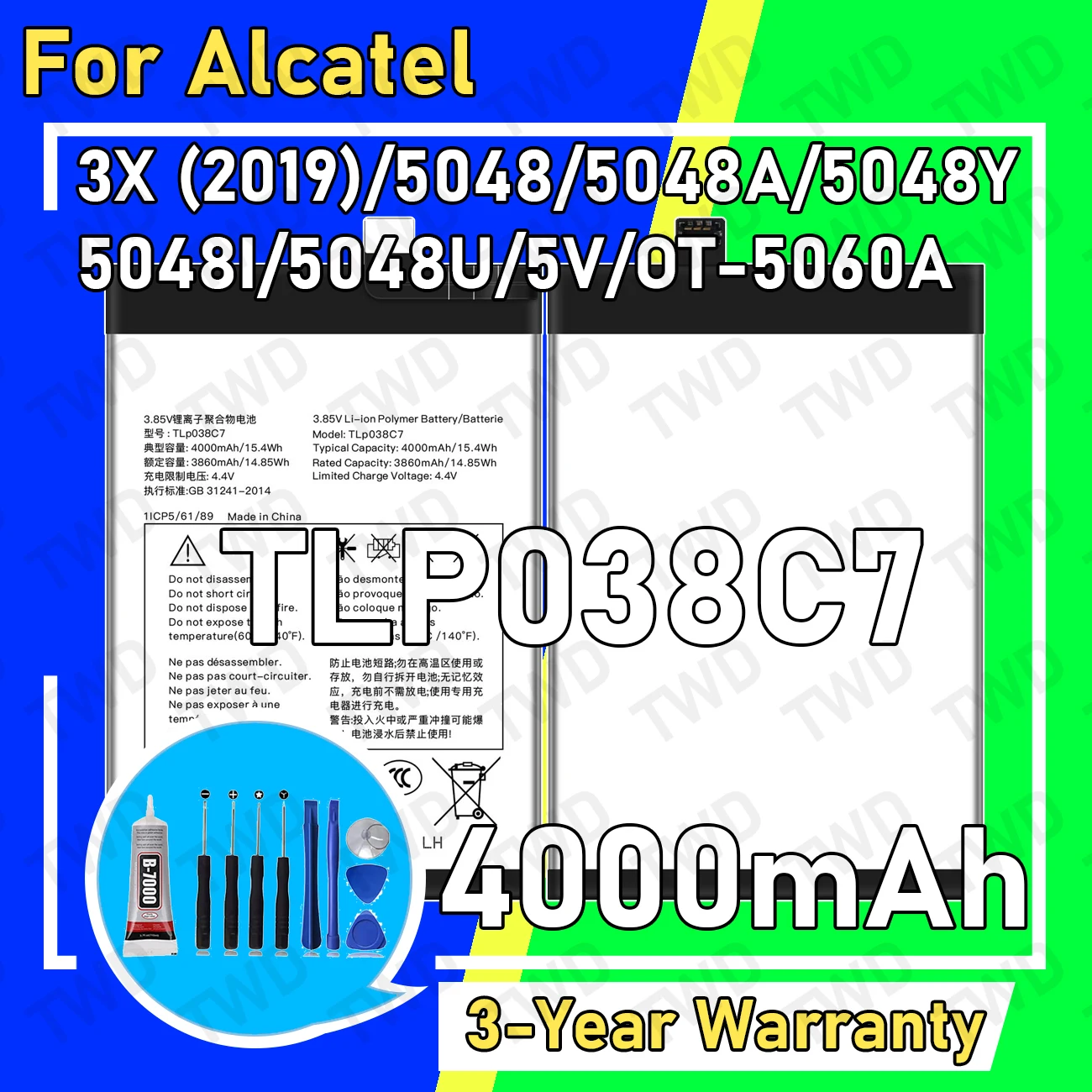 

TLP038C7 Аккумулятор большой емкости 4000 мАч для Alcatel 30 2019/5048/5048A/5048Y/5048I/5V, новые аккумуляторы высокого качества + бесплатные инструменты