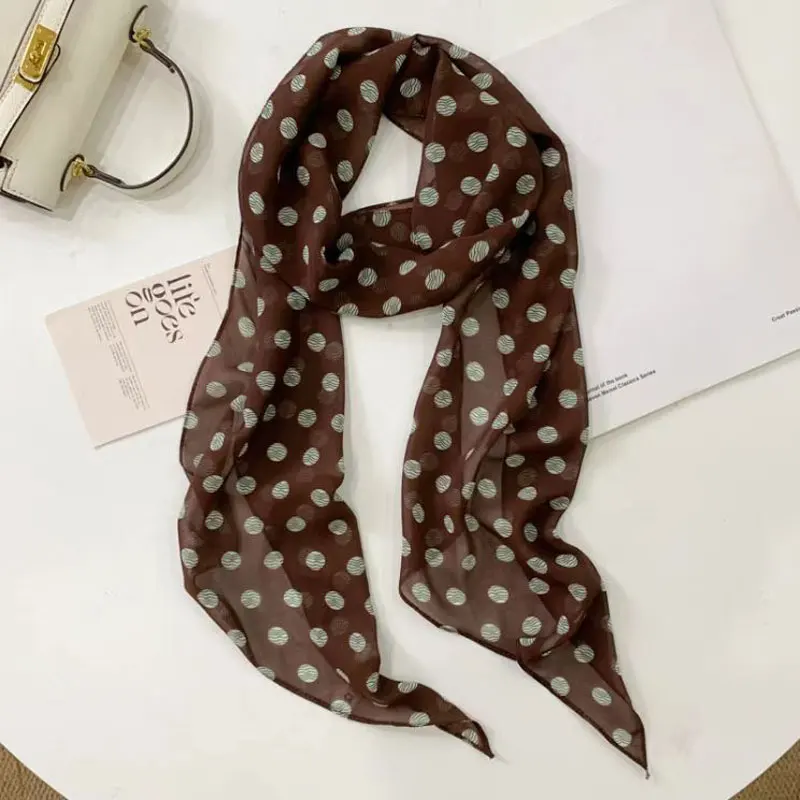 2026 Ins-Style Brauner Chiffon-Polka-Dot-Schal aus Seide, multifunktional als Damen-Halstuch, Haarband, Haaraccessoire – Detail 5