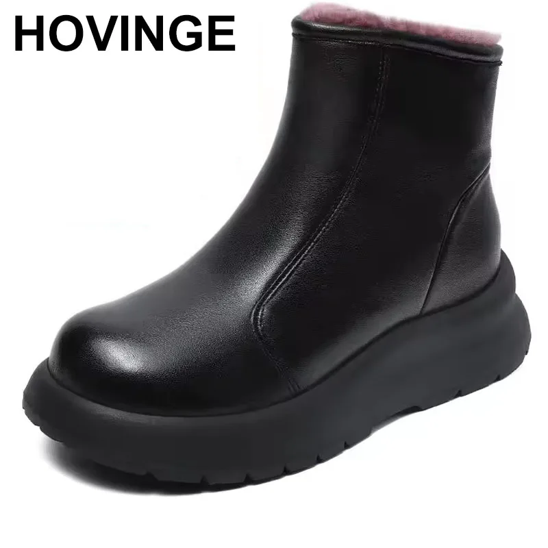 

Top Cowhide One Fur Wool Boots Cotton Shoes Winter Real Leather Snow Boots Flat Round Toe Comfortable Women Boots