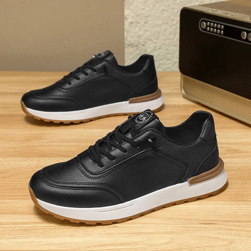 

Модная мужская обувь, кожаные повседневные кроссовки на все времена года, модные кроссовки в корейском стиле, нескользящая износостойкая мужская спортивная обувь
