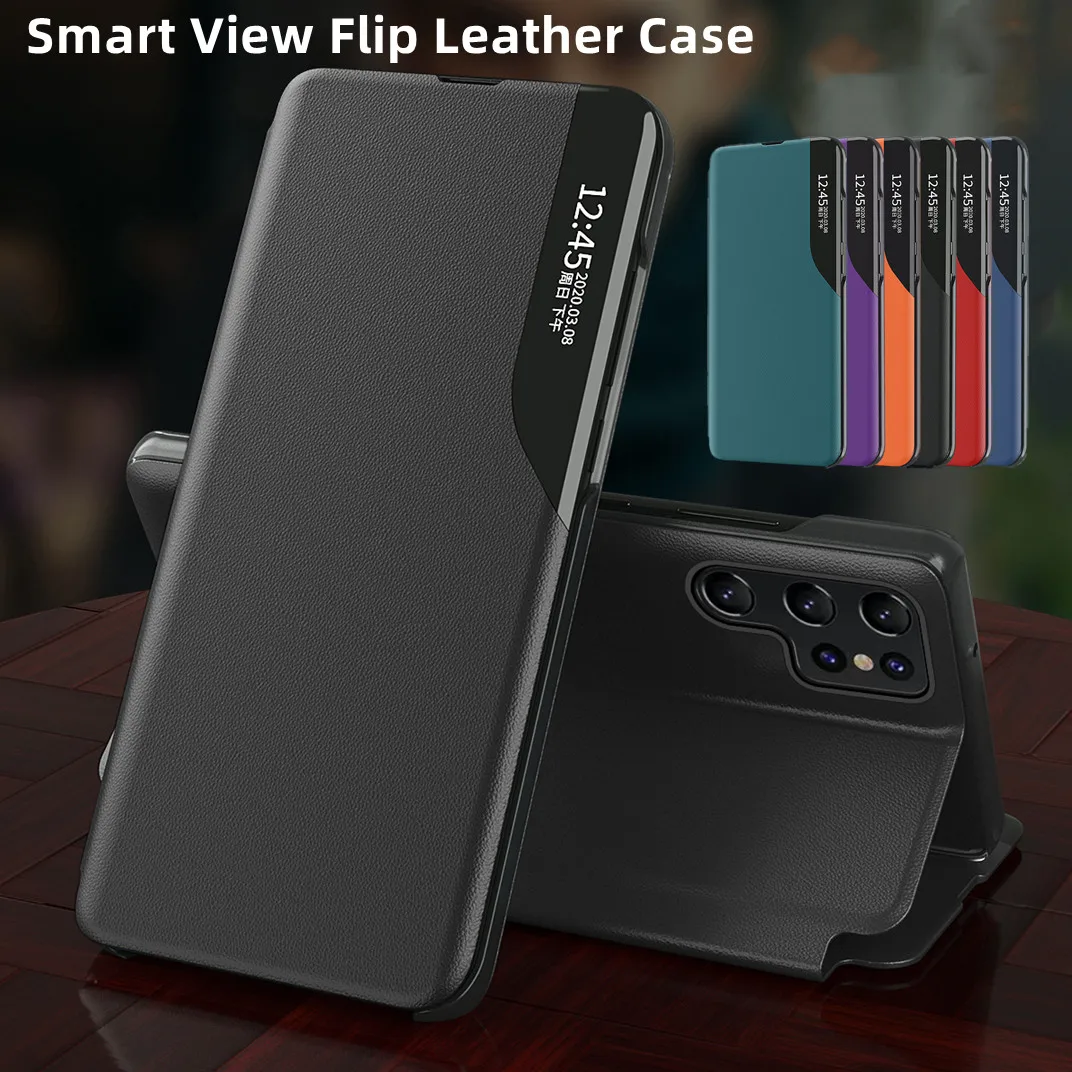 Window Magnetic Flip Phone Case For Samsung Galaxy S26 Ultra S25 FE S24 S23 Plus Leather Cover Holder Anti-fall Funda Coque