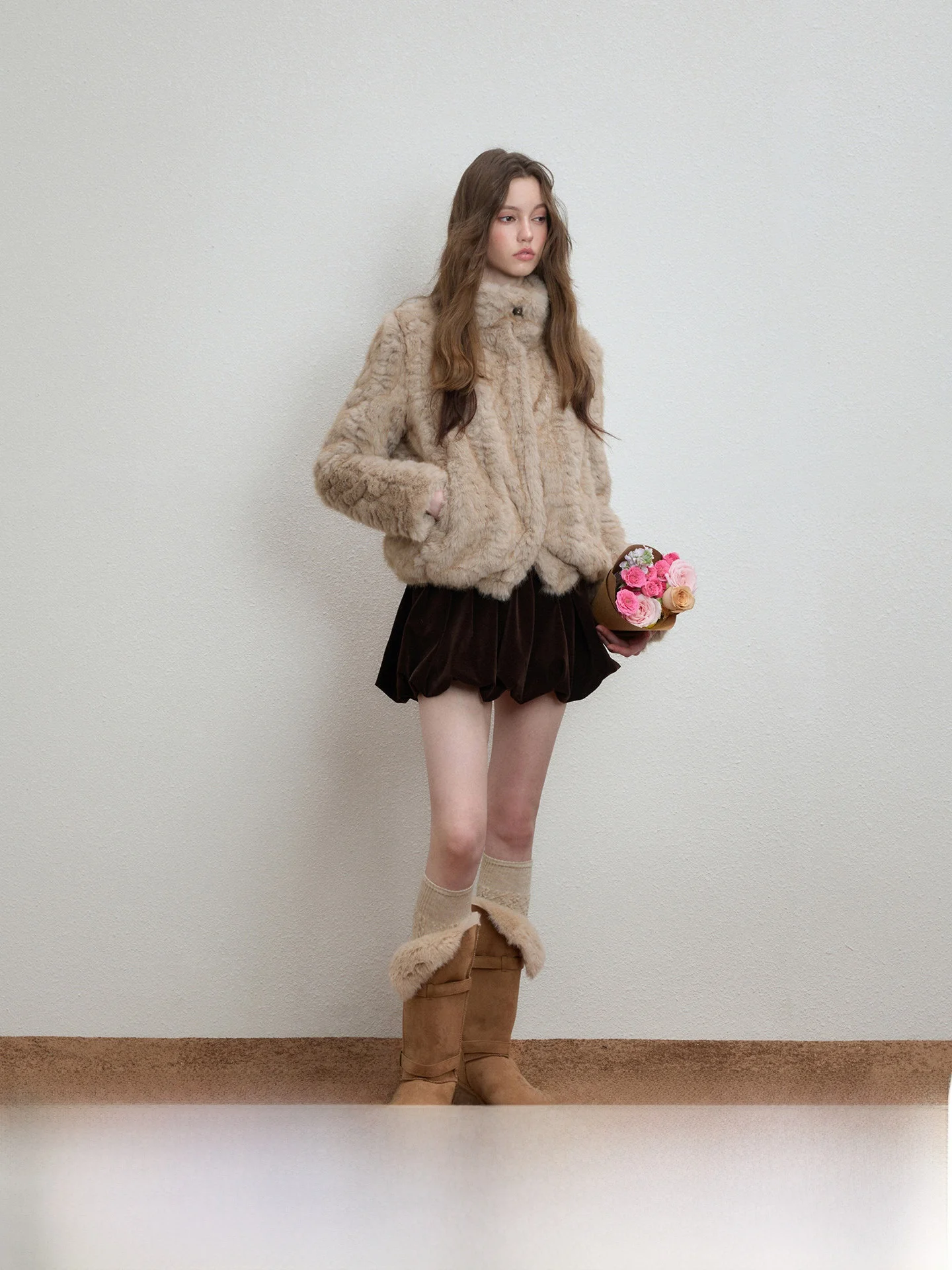 

Luamoss ort Пальто из искусственного норкового меха с высоким воротником, женская зимняя куртка, повседневная теплая теплая длинная све, однотонный дизайн