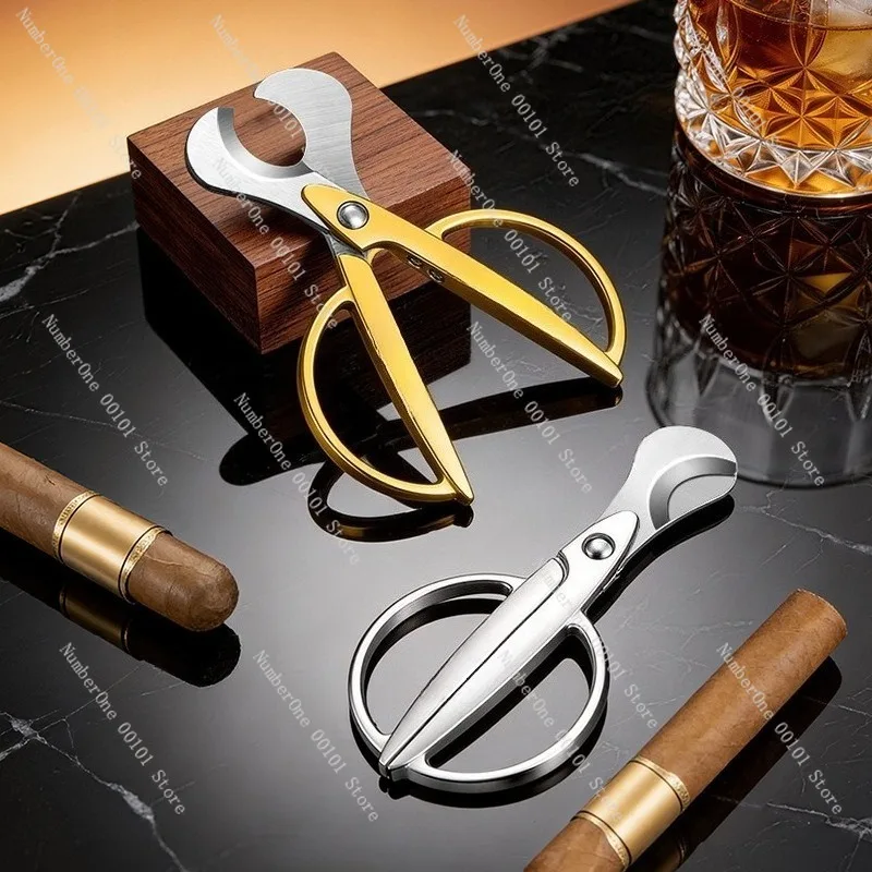 Elegant Stainless Steel Double Blade Cigar Scissors Classic Portable Handheld Long Handle Cigar Cutter Precision Sharp Shears