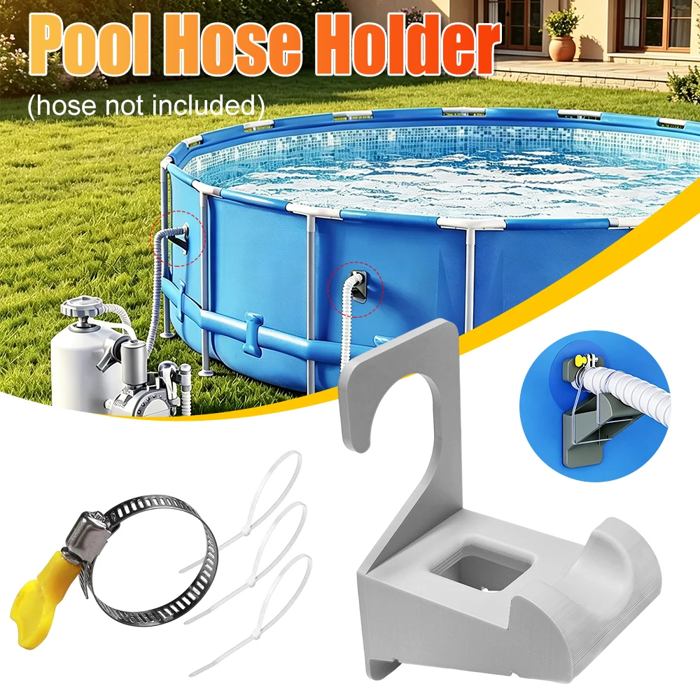 Swimming Pool Pipe Bracket with Adjustable Metal Clamp & Zip Ties Pool Hose Mount Hook for Above Ground & Inground Pools