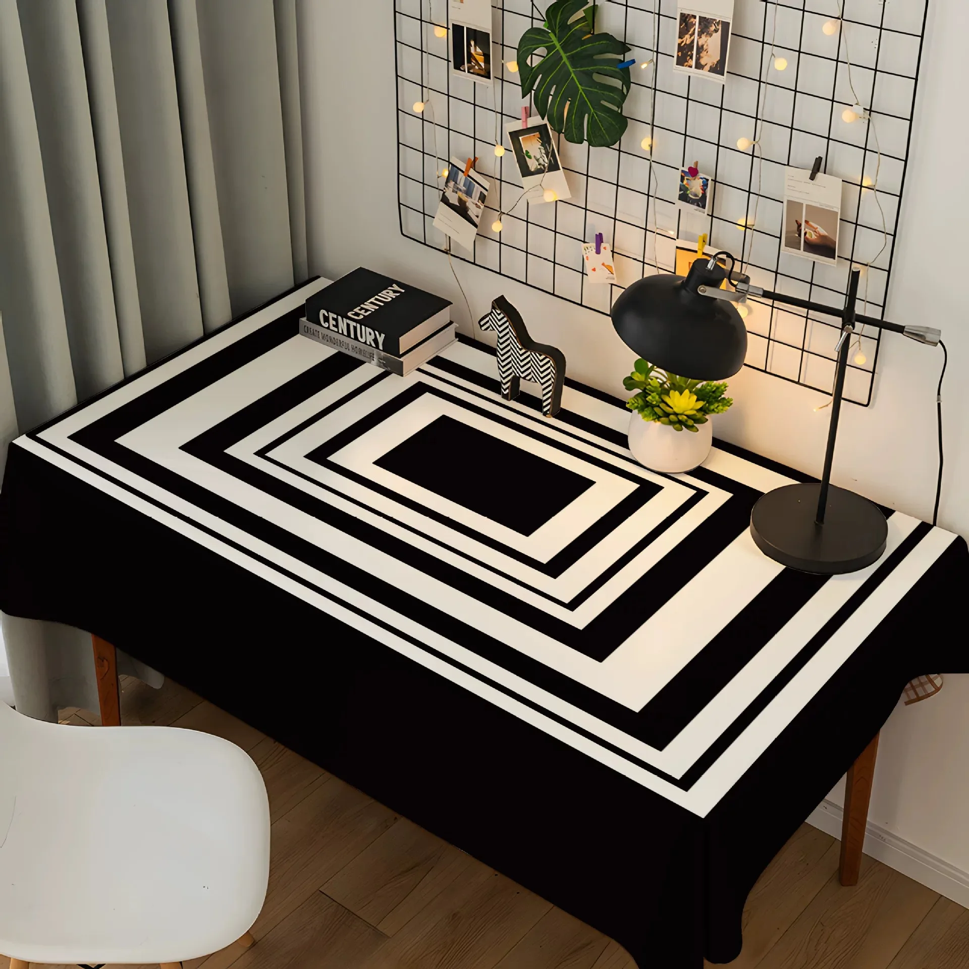 Minimalist Black White Geometric Tablecloth Modern Abstract Line Desk Table Cover Home Decor Rectangular Table Cloth for Bedroom