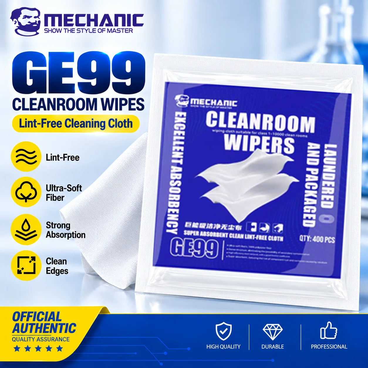 MECHANIC GE99 Cleanroom Wipers Lint-Free Absorbent Polyester Cleaning Cloth Class 100 for Phone Screen Camera Lens PCB Repair