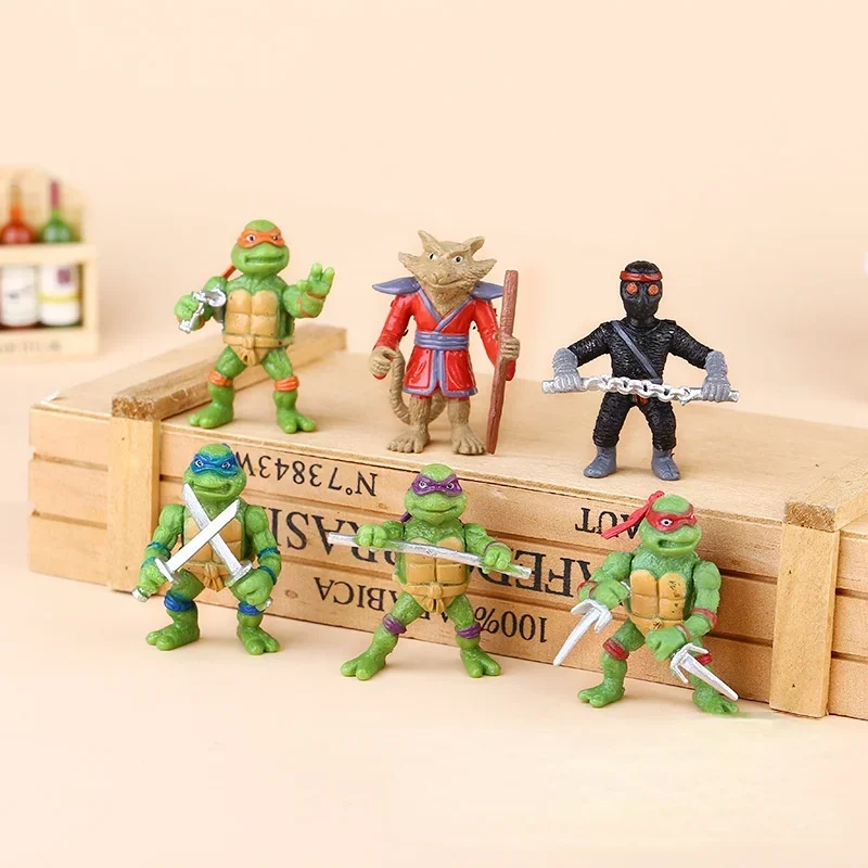 6 Pieces/bag Bandai Teenage Mutant Ninja Turtles Cute Mini Doll Cartoon Toy Children Anime Doll Cake Decoration Birthday Gift