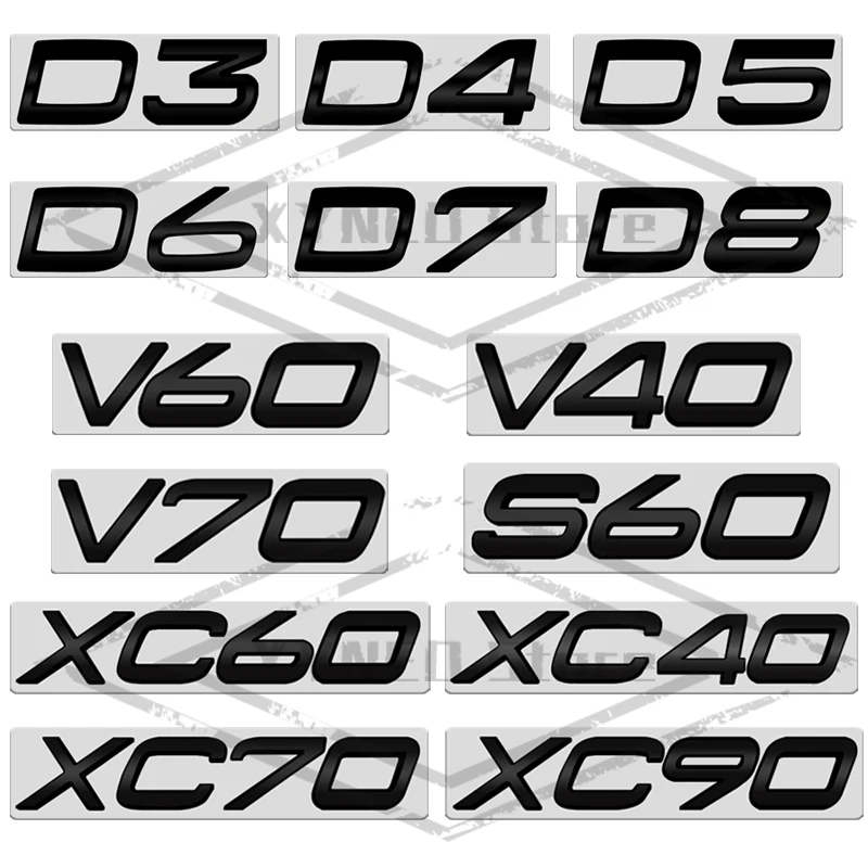 Adesivo per auto in metallo per Volvo XC40 XC60 XC90 XC70 S60 S90 V40 V60 V70 D2 D3 D4 D5 D6 D7 D8 AWD decalcomania del bagagliaio dell\'emblema nero