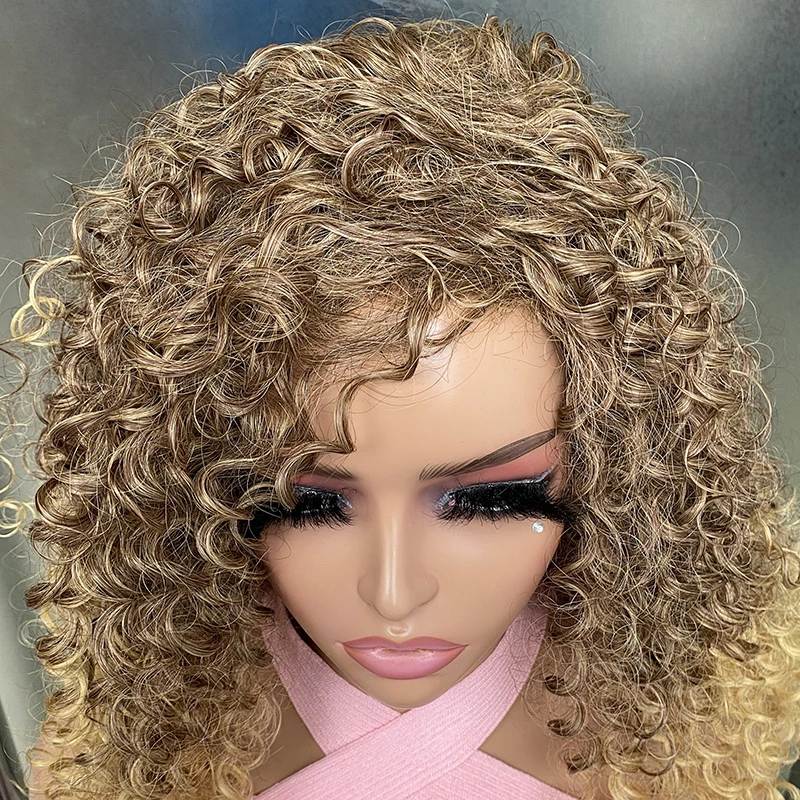 Afro Kinky Curly Hair Synthetic Wigs For Women Kinky Curly Wigs For Women Ombre Brown With Dark Roots Synthetic Wigs