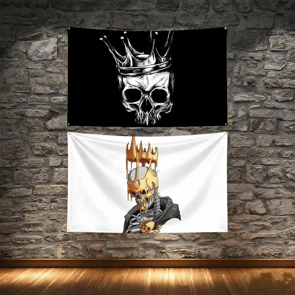 Vintage Skull with Crown Flag Flags Tapestry Creative Pattern Photo Living Room Wall Art Party Outdoor Decor