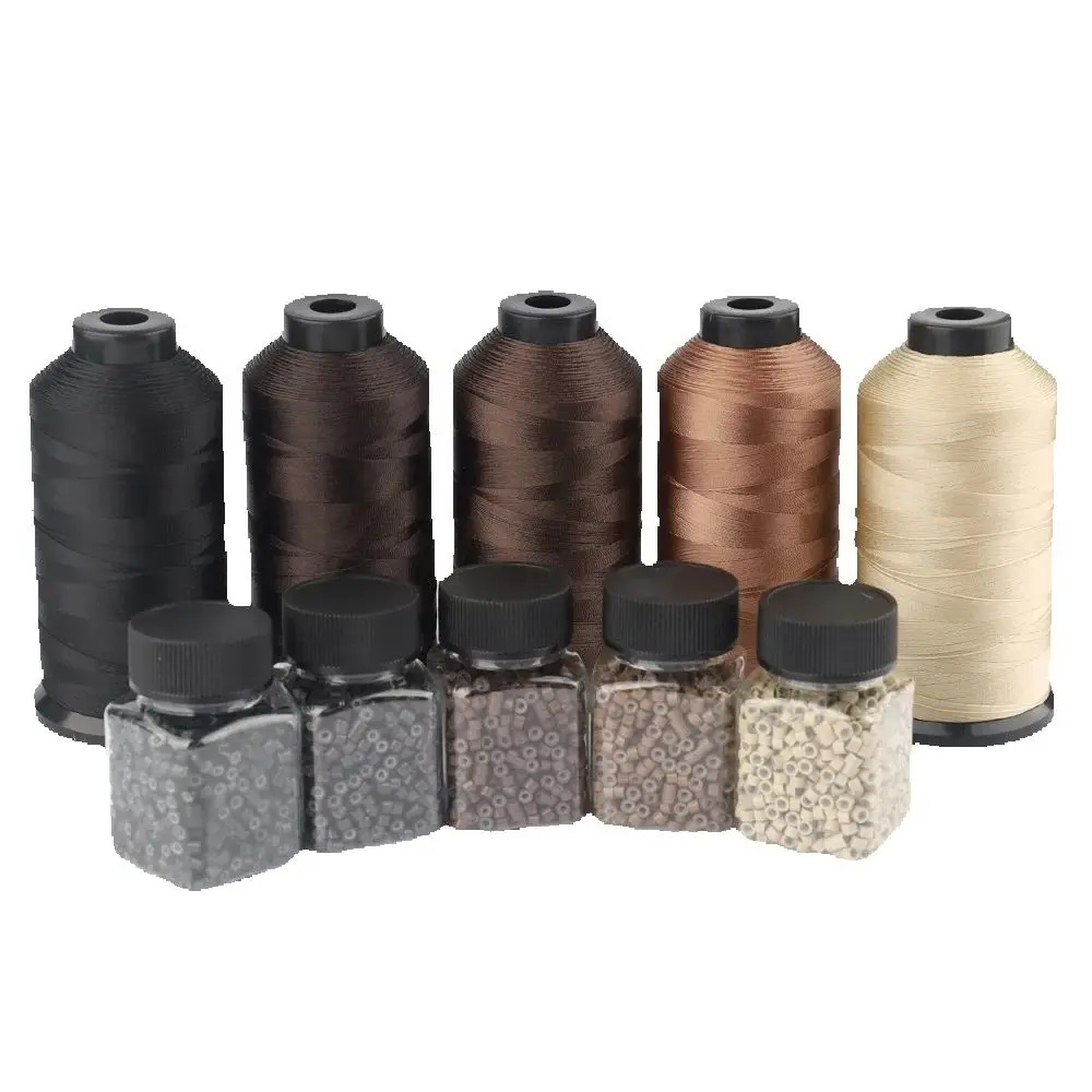 

ARLANY бусины для наращивания волос и комплект ниток, 1000 шт., микрокольца, бусины, 1500 ярдов, нейлоновая склеенная нить для наращивания утка волос