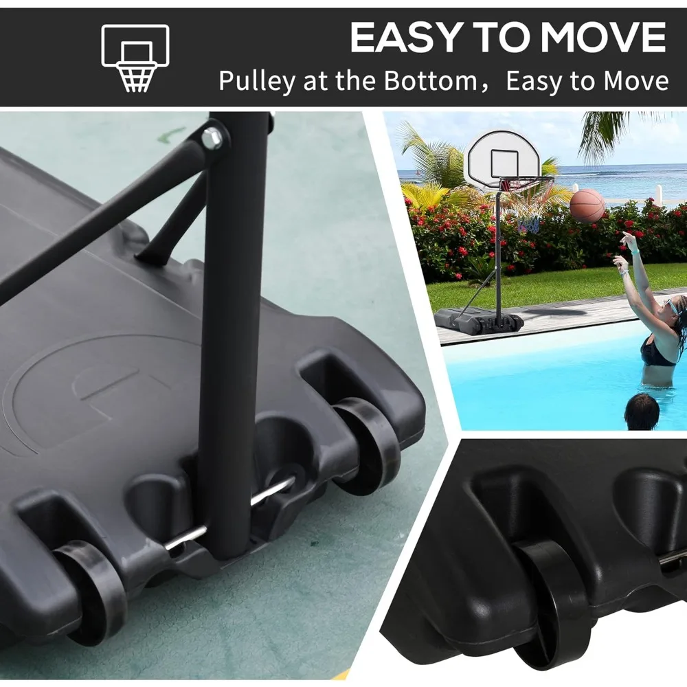 حامل كرة السلة المحمول مع ارتفاع قابل للتعديل 3 × 4 بوصة، لوحة خلفية 30 بوصة للألعاب المائية الممتعة العائلية