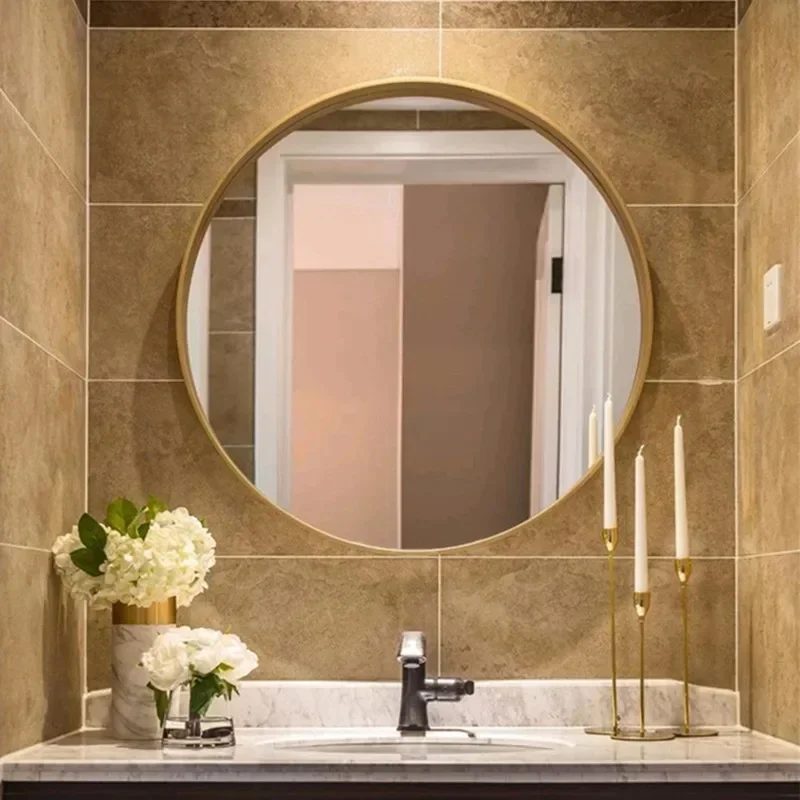 

Household wrought iron round makeup mirror custom hotel wall hanging simple bathroom mirror moisture-proof and anti-fouling