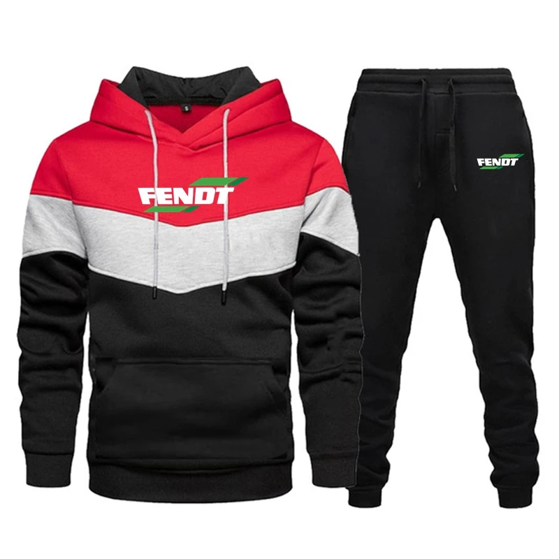 FENDT 남녀공용 캐주얼 점퍼 및 바지 커플 스티칭 후드, 올 매치 슈트, 유럽 및 미국, 2022 신상