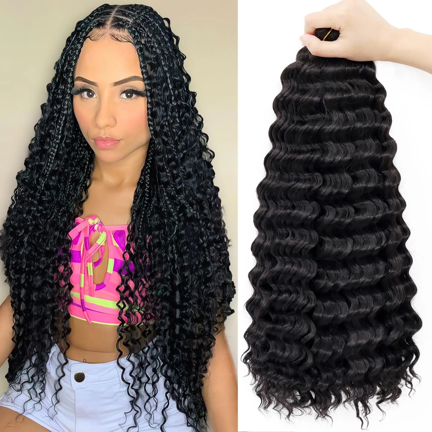 Wave Crochet Hair 20 Inch 1 packs Deep Wave Crochet Hair Synthetic Curly Braiding Hair Crochet Hair For Black Women Synthetic