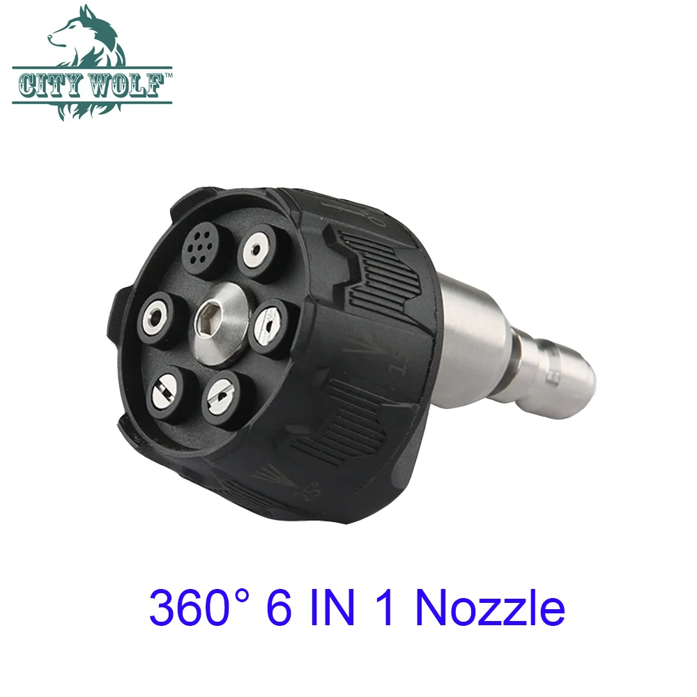 

360 Degree 6 in 1 Nozzle High Pressure Washer Water Gun Nozzle All Direction 1/4 Quick Connection For Car Cleaning Accessories