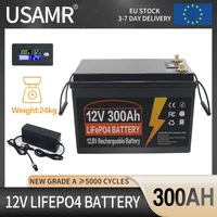 12V LiFePO4 Battery 300Ah 250Ah 200AH Built-in BMS Lithium Iron Phosphate Cells 5000+ Cycles Life For RV Campers Golf Cart Solar