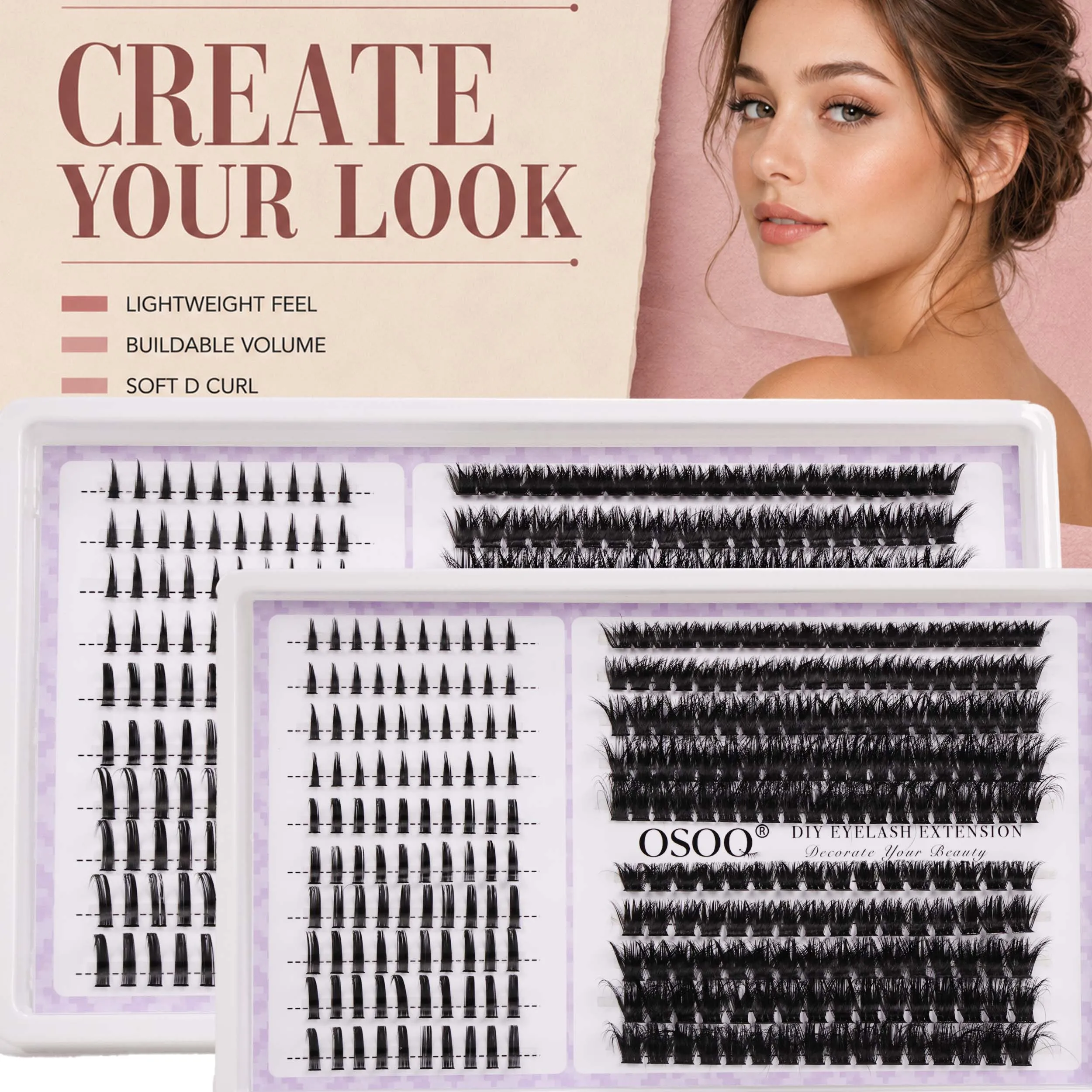 Lash Extensions Kit Spikes Lash Individuals 3D Volume Eyelash Clusters D-Curly Lash Clusters Kit 10-16MM DIY Eyelash Extensions