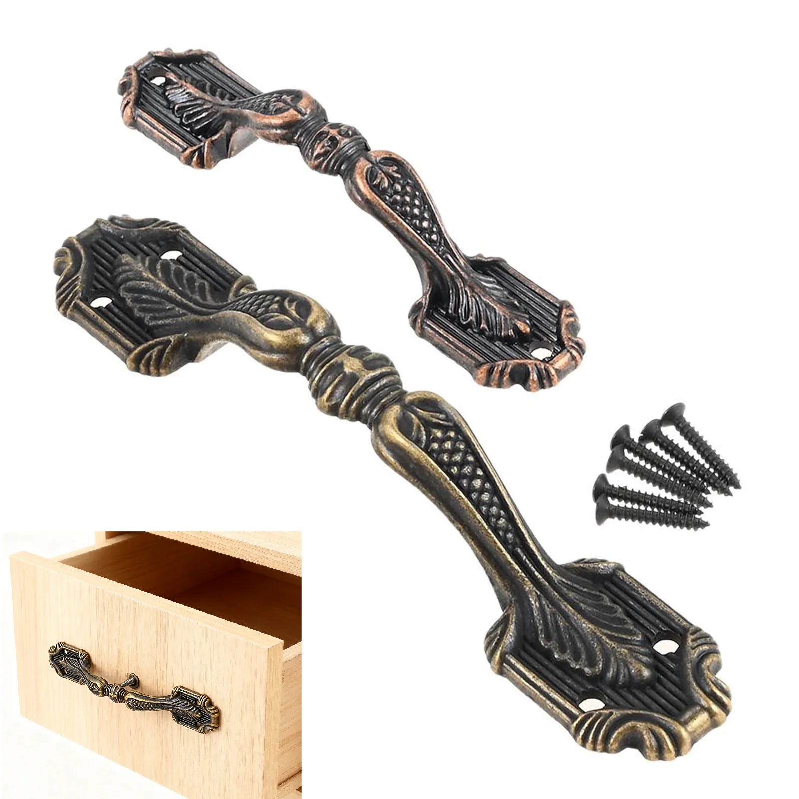 1pc Antique Bronze Pull Handle w/screw Old European Style Embossed Pattern Decor Furniture Door Cabinet Drawer Kitchen Bathroom