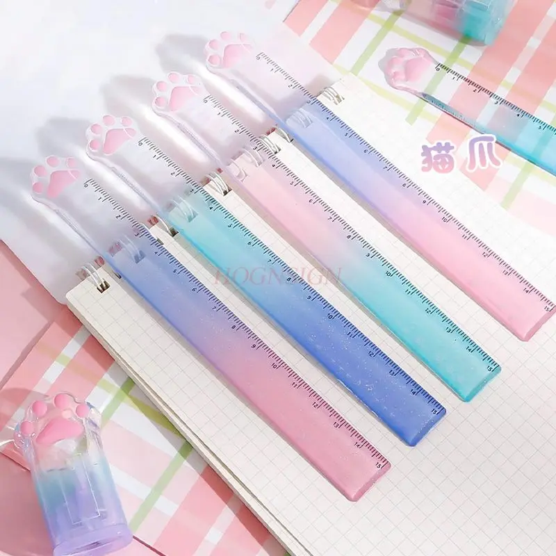 1pcs Cute and Cute Cat Claw Straight Ruler Transparent Plastic Drawing Measuring Ruler Elementary School Stationery