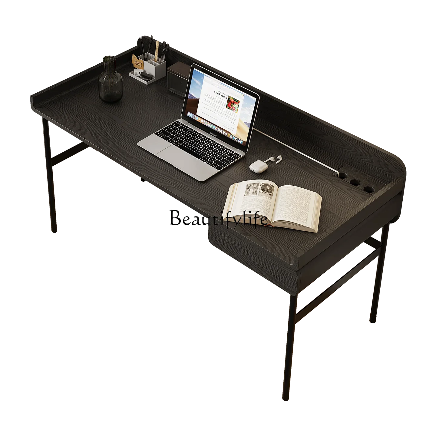 

LJYSolid wood desk computer home office stainless steel foot workbench table
