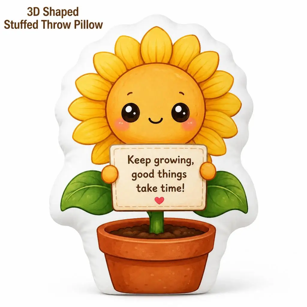 Cute Sunflower Keep Growing Encouragement Flower Plush Pillow Cushion Irregular Stuffed Throw Pillow Home Decor Gift Sofa Bed