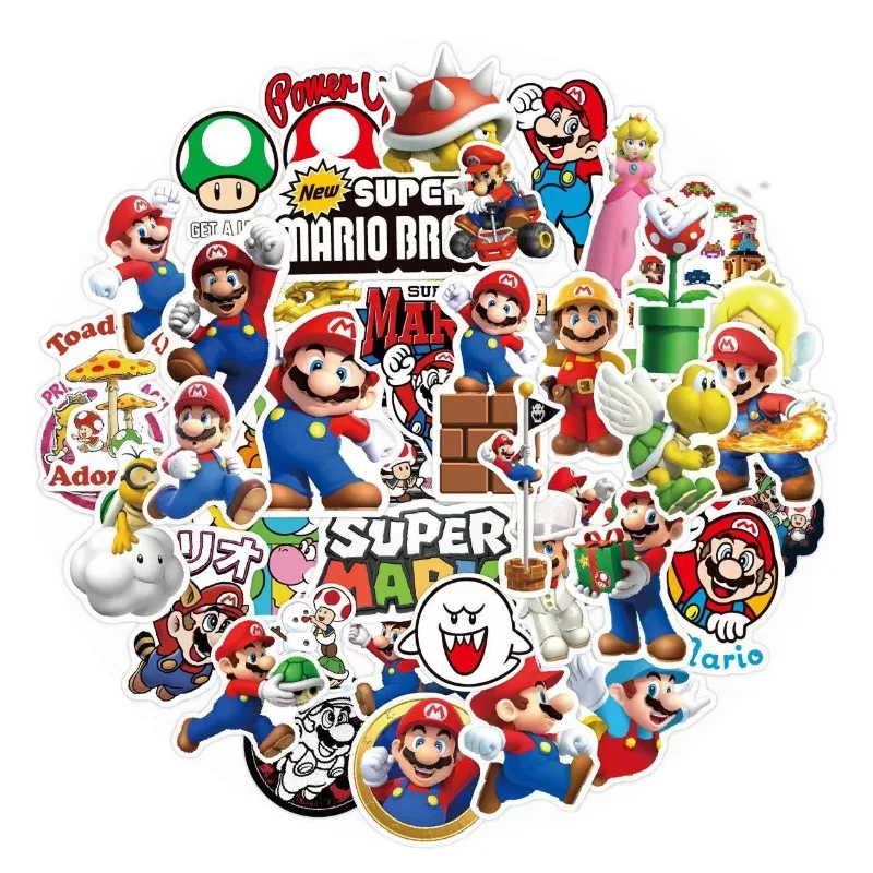 50pcs Super Mario Bros Cartoon Sticker Luggage Computer Laptop Guitar Stationery Waterproof Decorative Sticker