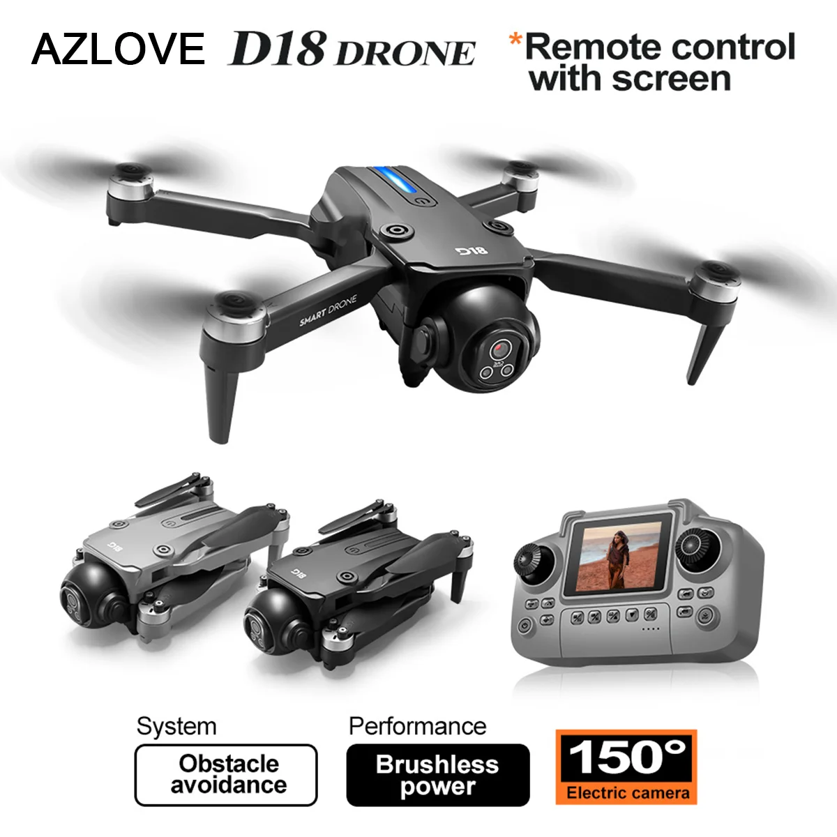 New D18 RC Drone 8K Professional HD Dual Cameras Security UAV Obstacle Avoidance Brushless Remote Control With Screen Quadcopter