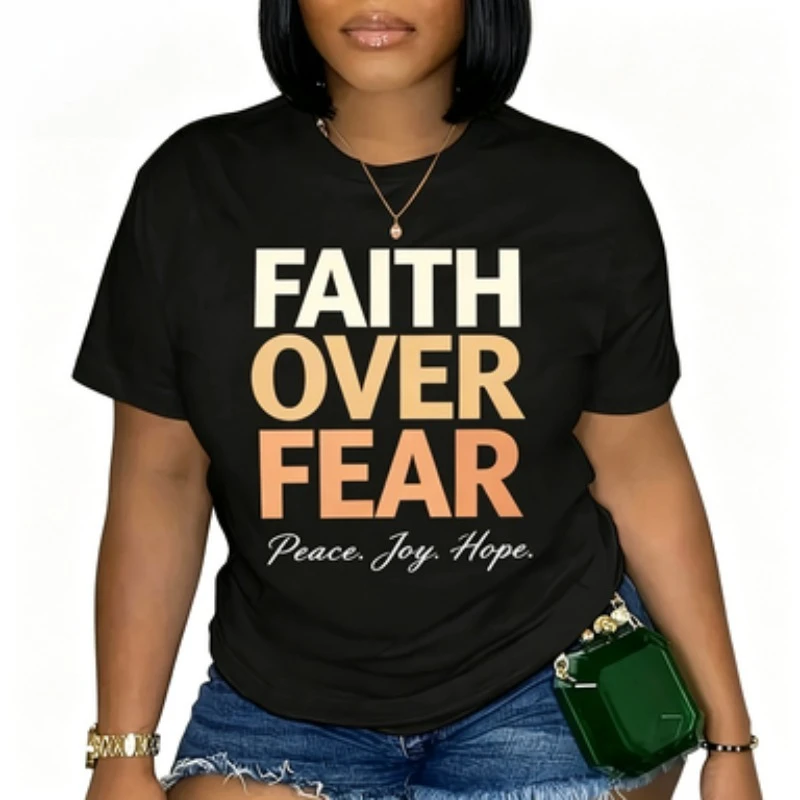 Ladies Cotton  Tee Religious Faith Inspirational Text Graphic Print Positive Slogan Casual Short Sleeve Believer Daily Tops