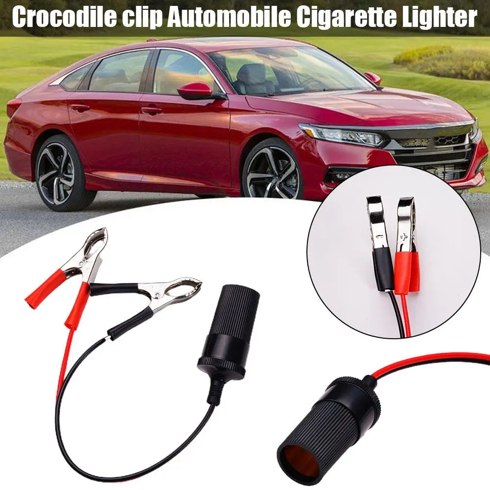 12V Power Car Cigarette Lighter Female To Alligator Battery Adapter Auto Terminal Extension Socket Clip To Clip-on Connecto O9T0