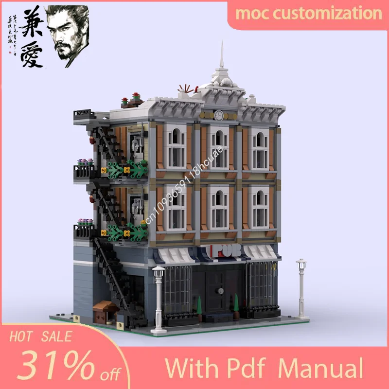 

3371 шт. MOC город квадратный паб дом вид на улицу модель строительный блок Diy креативная сборка развивающие кирпичи игрушки подарок ребенку