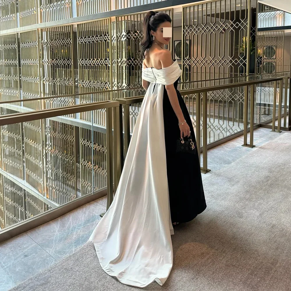 Women's Formal Evening Gowns Color Block Pleated A-Line Off Shoulder Evening Dresses Woman Elegant Party Gowns Formal Dresses