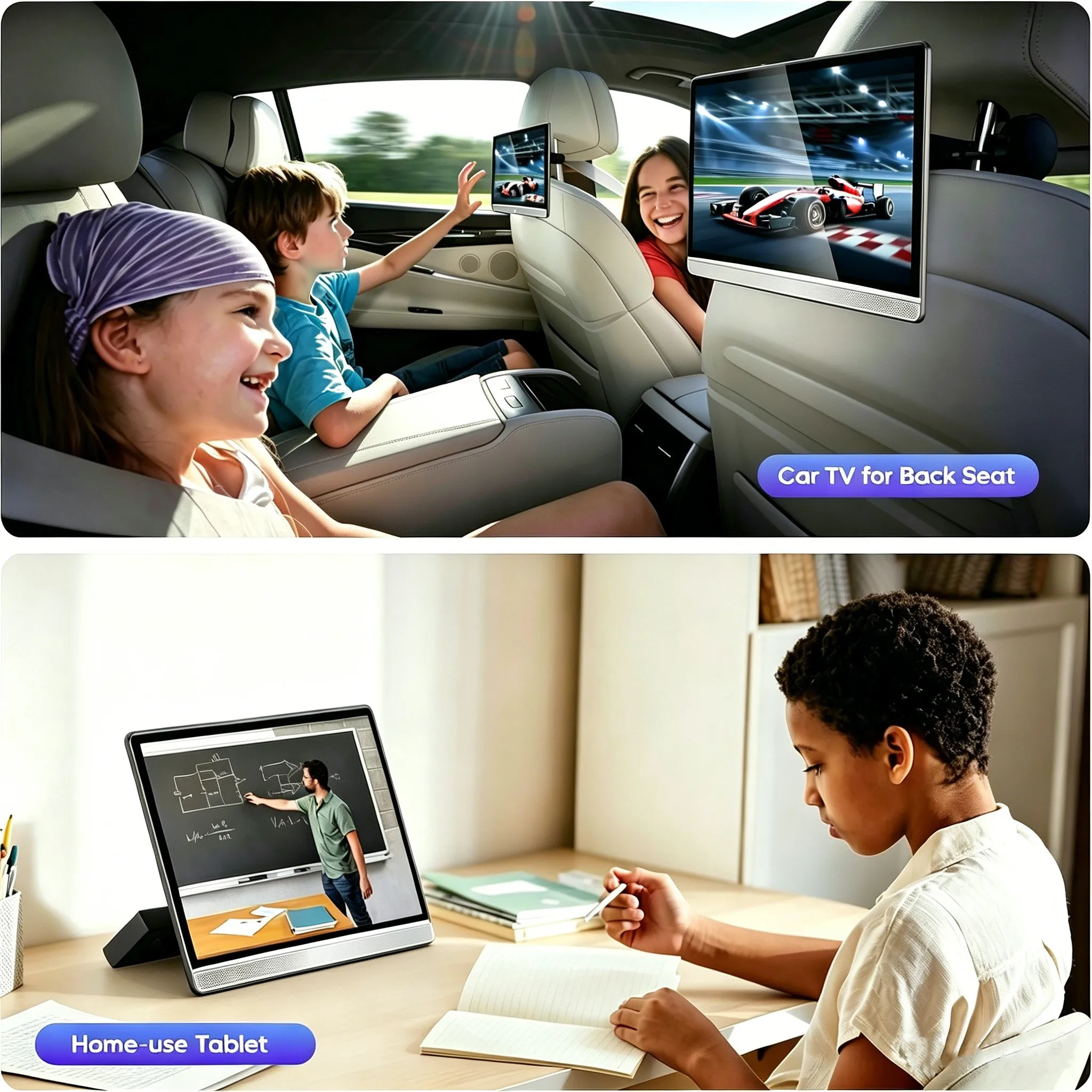 17.3"Car TV Headrest Monitor 4K Android15 8+128G Tablet Rear Seat Entertainment System Mirror Link 5G WiFi/HDMI/USB/Video Player view 4