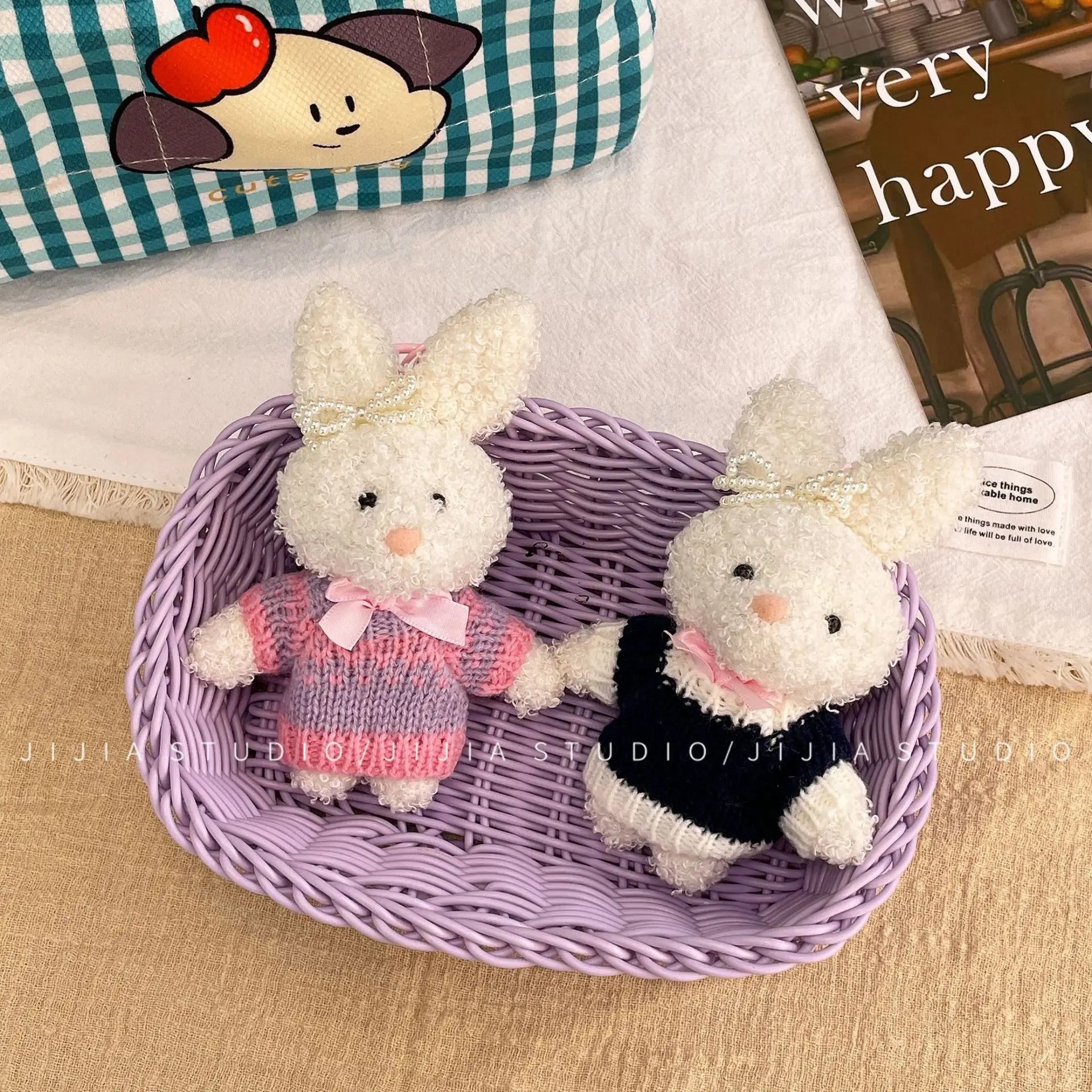 Bag Charm Long Ear Bubble Puppy Rabbit Ugly Cute Soft Plush Durable Pendant for Backpack Purse Car Keychain Gift Women