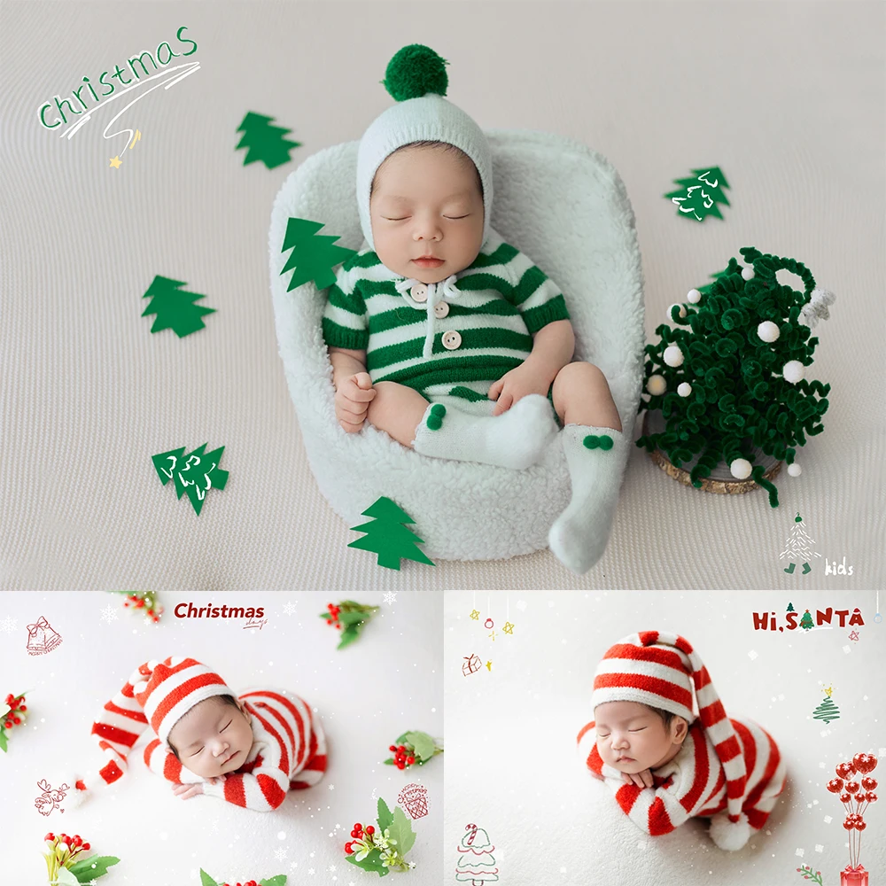 

Christmas-Themed Newborn Photography Outfits Winter Striped Knitted Jumpsuit Photo Studio 0-1 Months Baby Xmas Shooting Costume