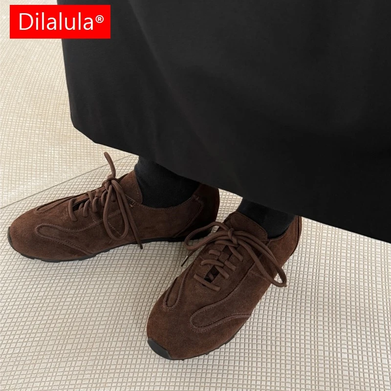 

Dilalula 2026 Newest Natural Cow Suede women's Sneakers Med Increased Heels Lace Up Casual Leather Female Comfort Walk Shoes