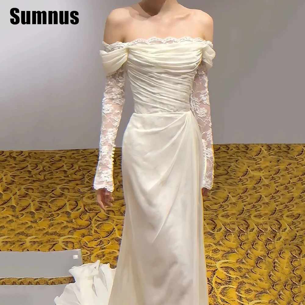 

Sumnus Boho Wedding Dress Off the Shoulder Long Sleeves Luxury Dresses Women 2024 High Slit Lace Appliques Mermaid Bridal Gowns