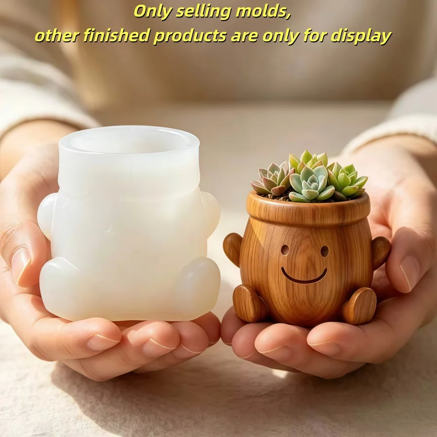 Cute cartoon face succulent plant flowerpot resin silicone mold smiling face abstract shape storage box candle cup gypsum molds