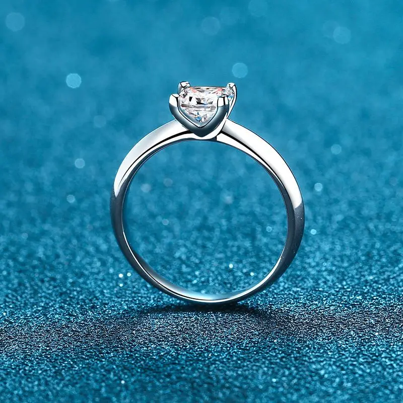 Certified Pricess Cut Moissanite Engagement Ring 1CT 2CT Colorless VVS Diamond Bridal Proposal Rings Sterling Silver Weddig Band