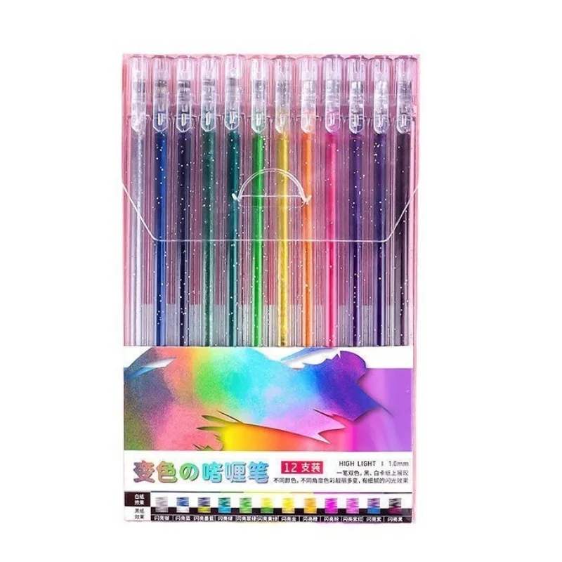 8/12/18 Color Glitter Gel Pen 1.0mm Metal Glitter Color Ballpoint Pen Paper Cardstock Diary Drawing Marking Coloring DIY Art